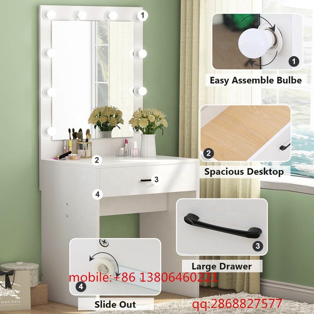 SG-LL110 Vanity Set with Lighted Mirror, Makeup Desk Vanity Dressing Table Dresser Desk for Bedroom Living Room