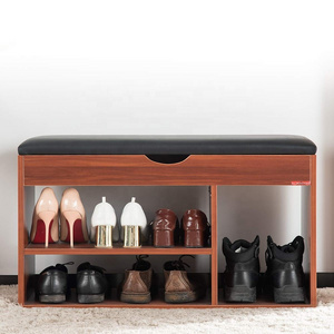 SG-LL192  Shoes Bench Boot Organizing Upholstered Shoe Rack Entryway Storage 2Tier & 1 Hidden Compartment shoe cabinet