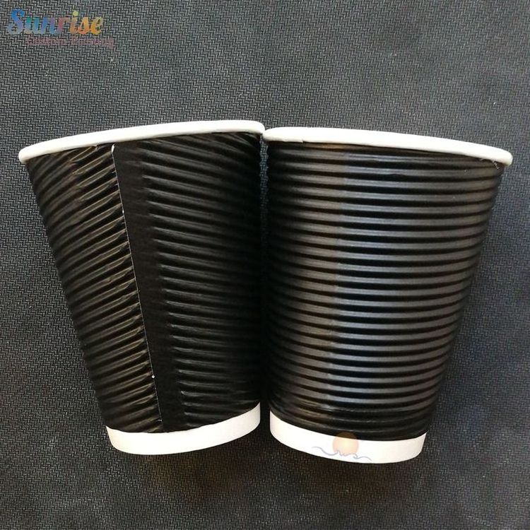 Hot 7oz8oz12oz16oz Black Ripple Wall Paper Coffee Cup Paper With Lid