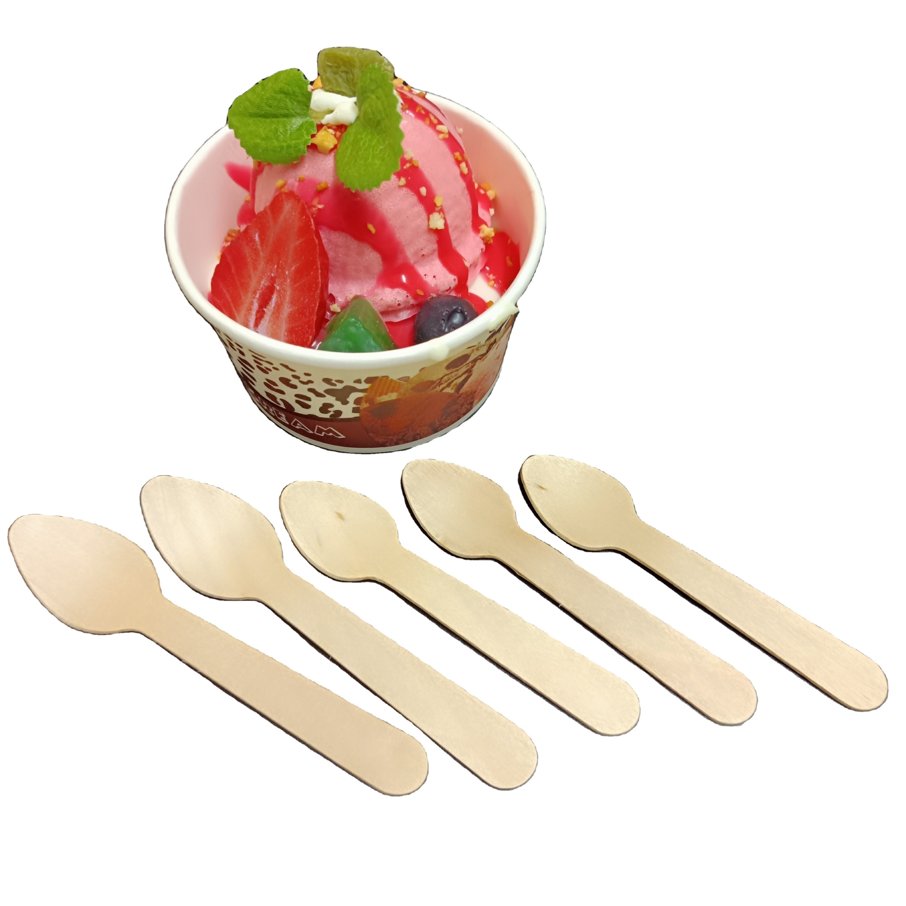 SP1612 Mini Wooden Spoon 95mm disposable Cutlery plain Birch scoop Custom Printed For Coffee Ice Cream