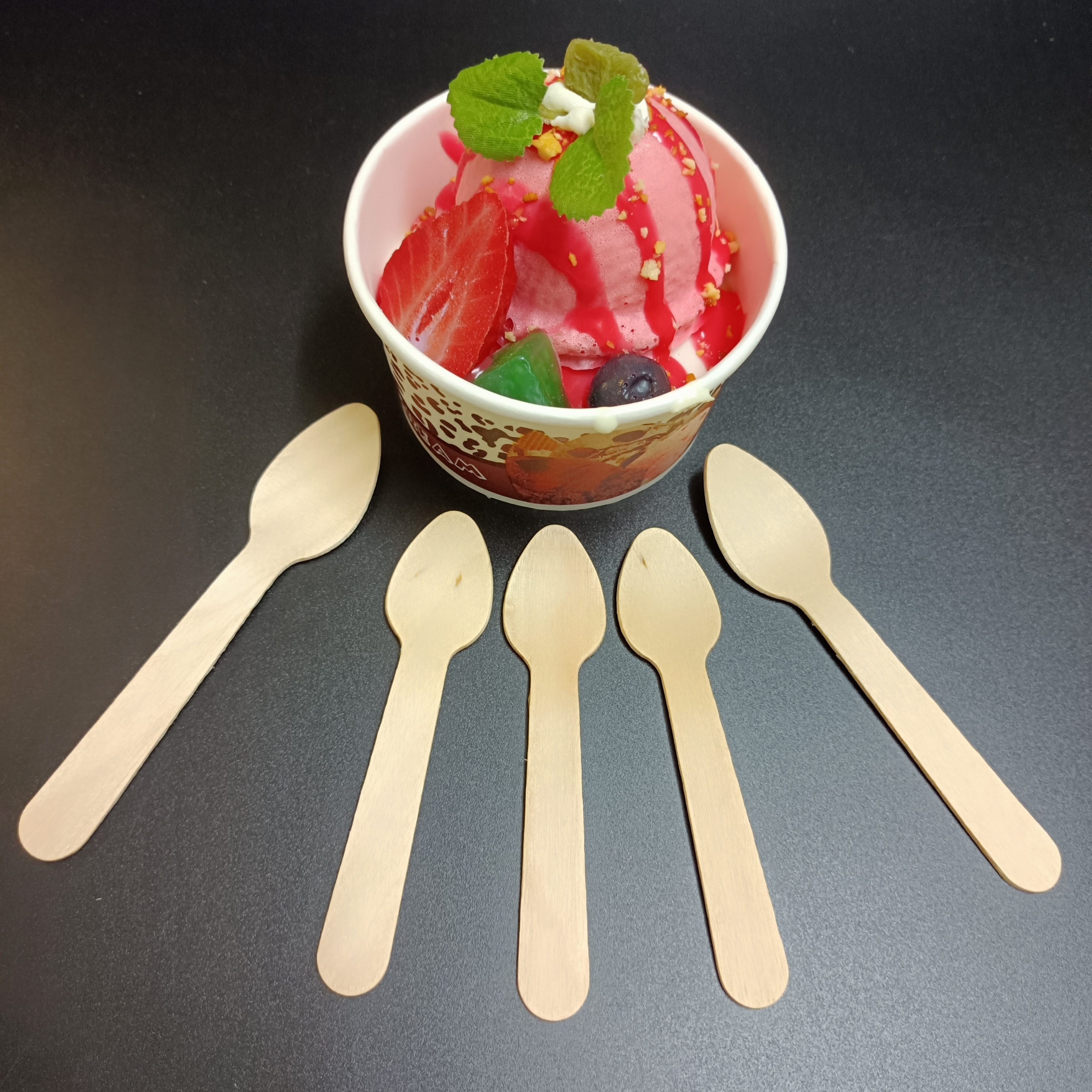 SP1612 Mini Wooden Spoon 95mm disposable Cutlery plain Birch scoop Custom Printed For Coffee Ice Cream