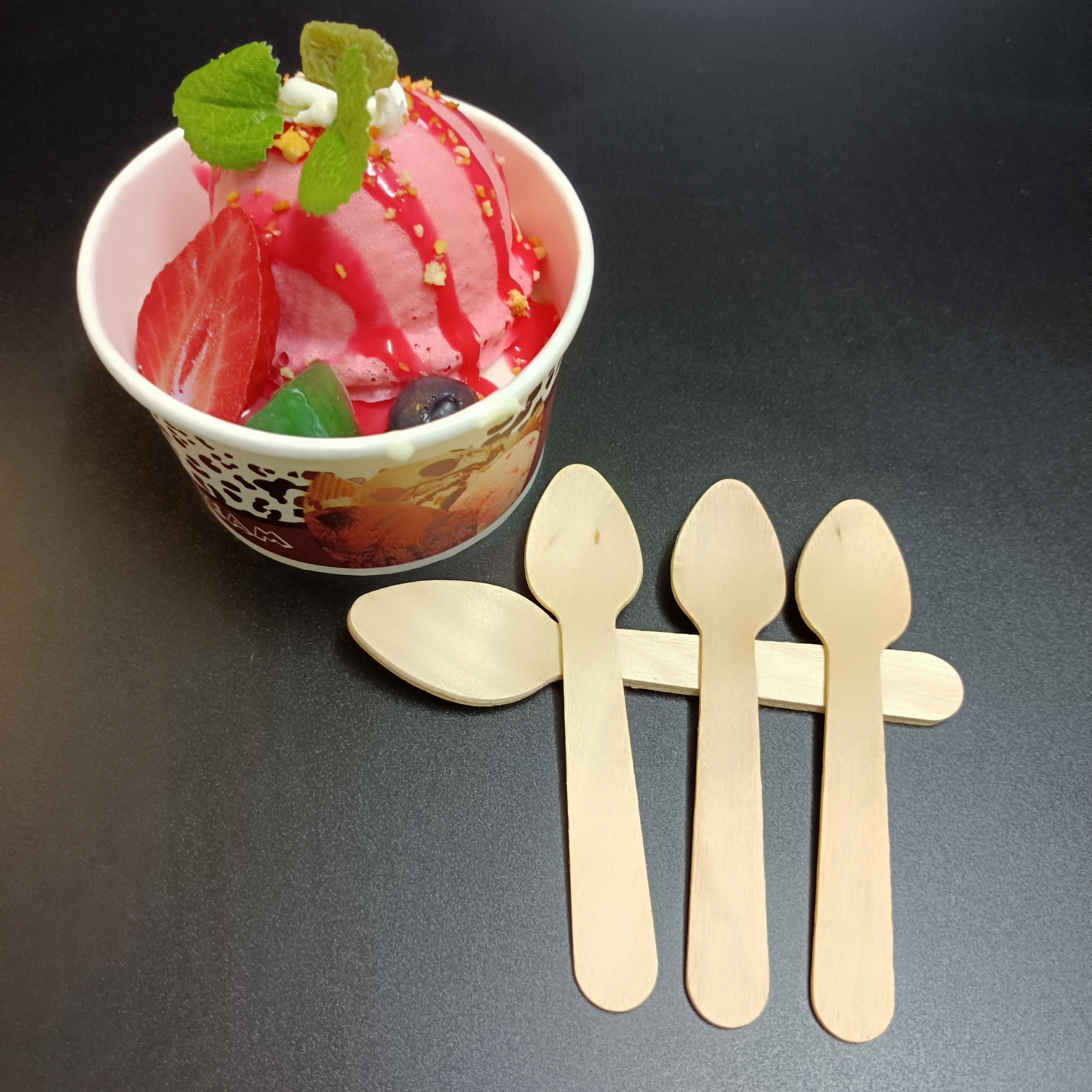 SP1612 Mini Wooden Spoon 95mm disposable Cutlery plain Birch scoop Custom Printed For Coffee Ice Cream