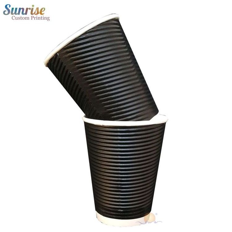 Hot 7oz8oz12oz16oz Black Ripple Wall Paper Coffee Cup Paper With Lid