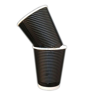 Hot 7oz8oz12oz16oz Black Ripple Wall Paper Coffee Cup Paper With Lid