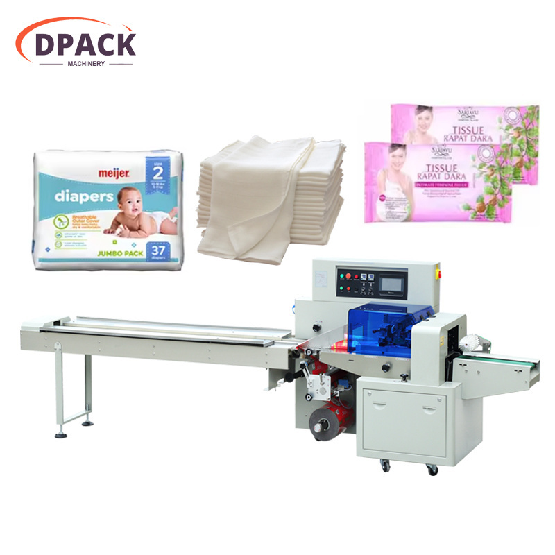 Multi-Function clothes folded Flow pillow Packaging Machines disposable baby diaper Spoon Paper Towel cotton bag packing machine