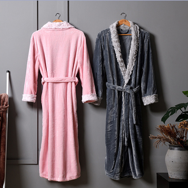 Warm for Winter Micro flannel  nightwear  Men Shawl Collar robe with fur front Couples bath robe