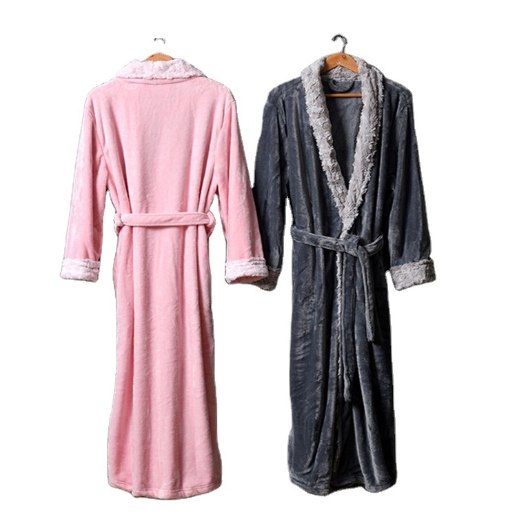 Warm for Winter Micro flannel  nightwear  Men Shawl Collar robe with fur front Couples bath robe