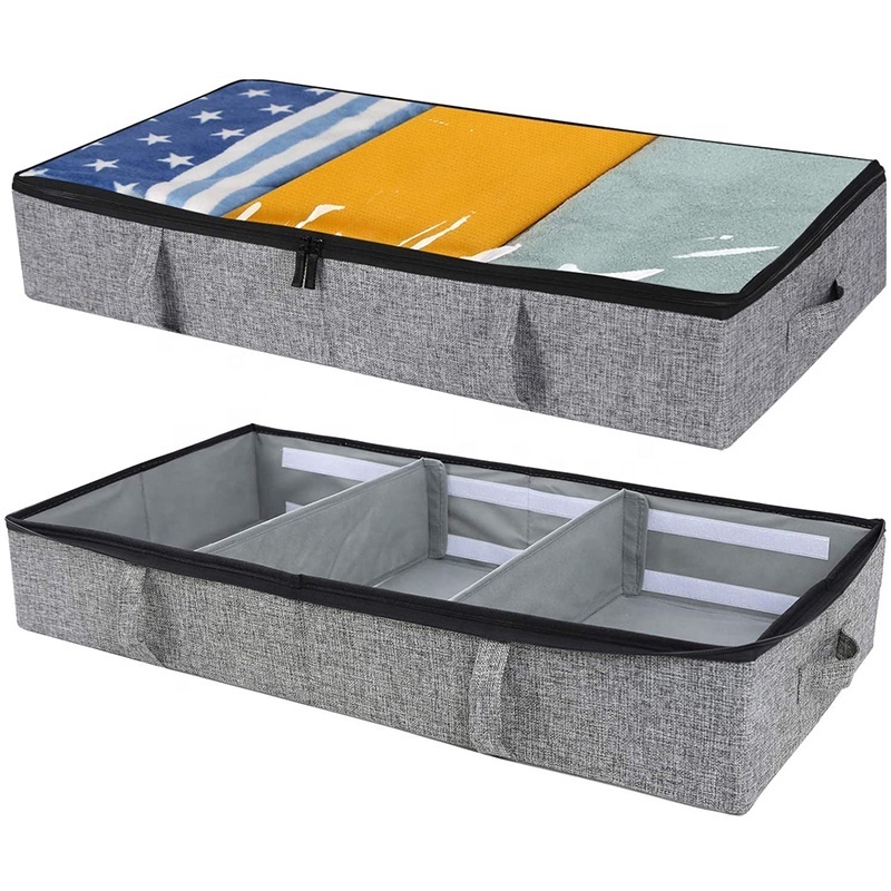 Adjustable Dividers Storage Organizer With Sturdy Structure Under Bed Storage with Clear Window for Clothes Blankets Shoes