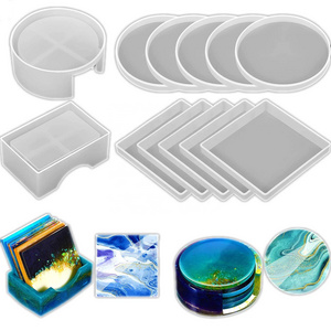 Coaster Resin Molds Set Silicone Coaster Storage Box Mold in Rectangle Round Silicone Epoxy Casting Mold for Resin Jewelry Soap