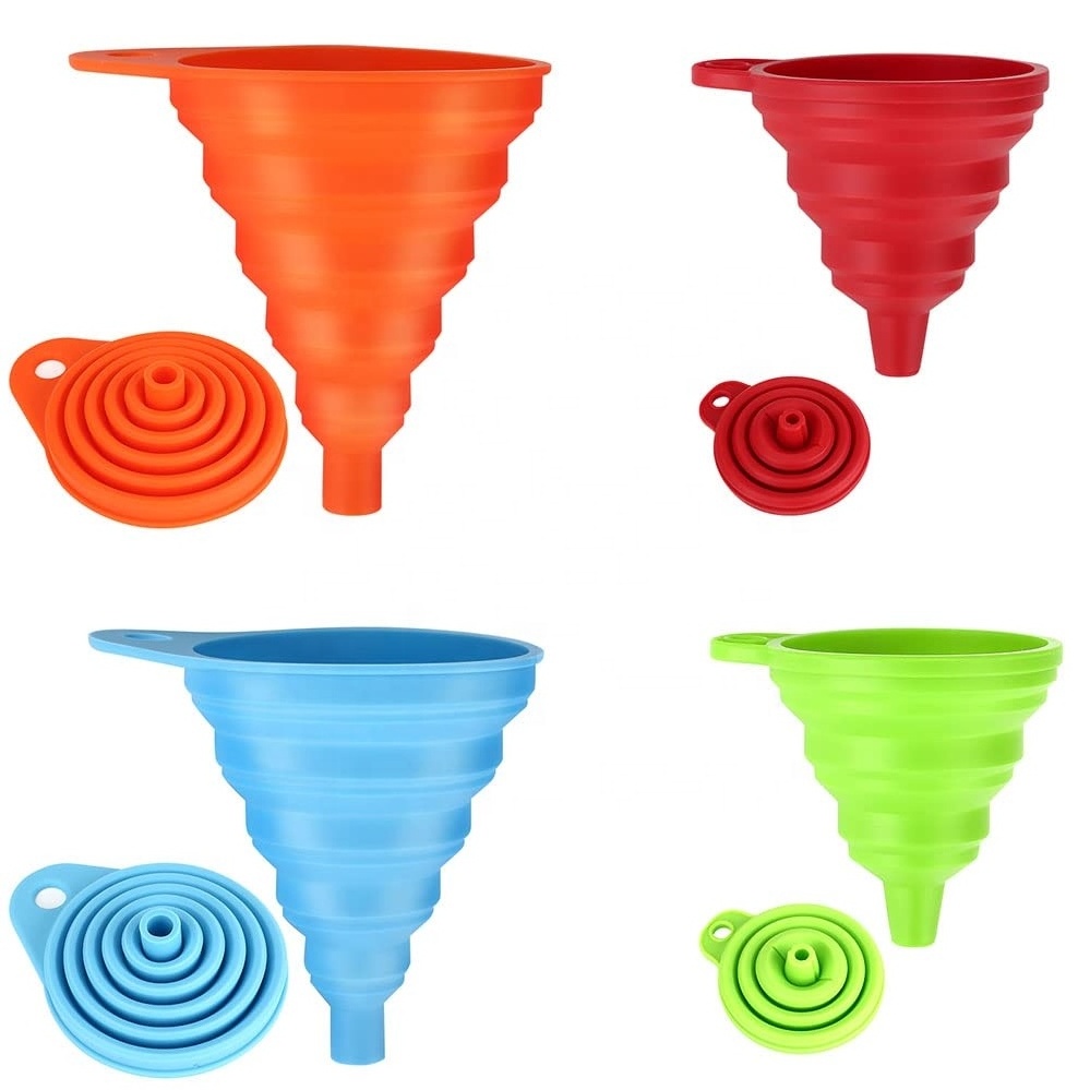 Silicone Collapsible Funnel Food Grade Medium Small Mini Large Foldable Kitchen Funnels for Wide Mouth Jar Transfer Oil Powder