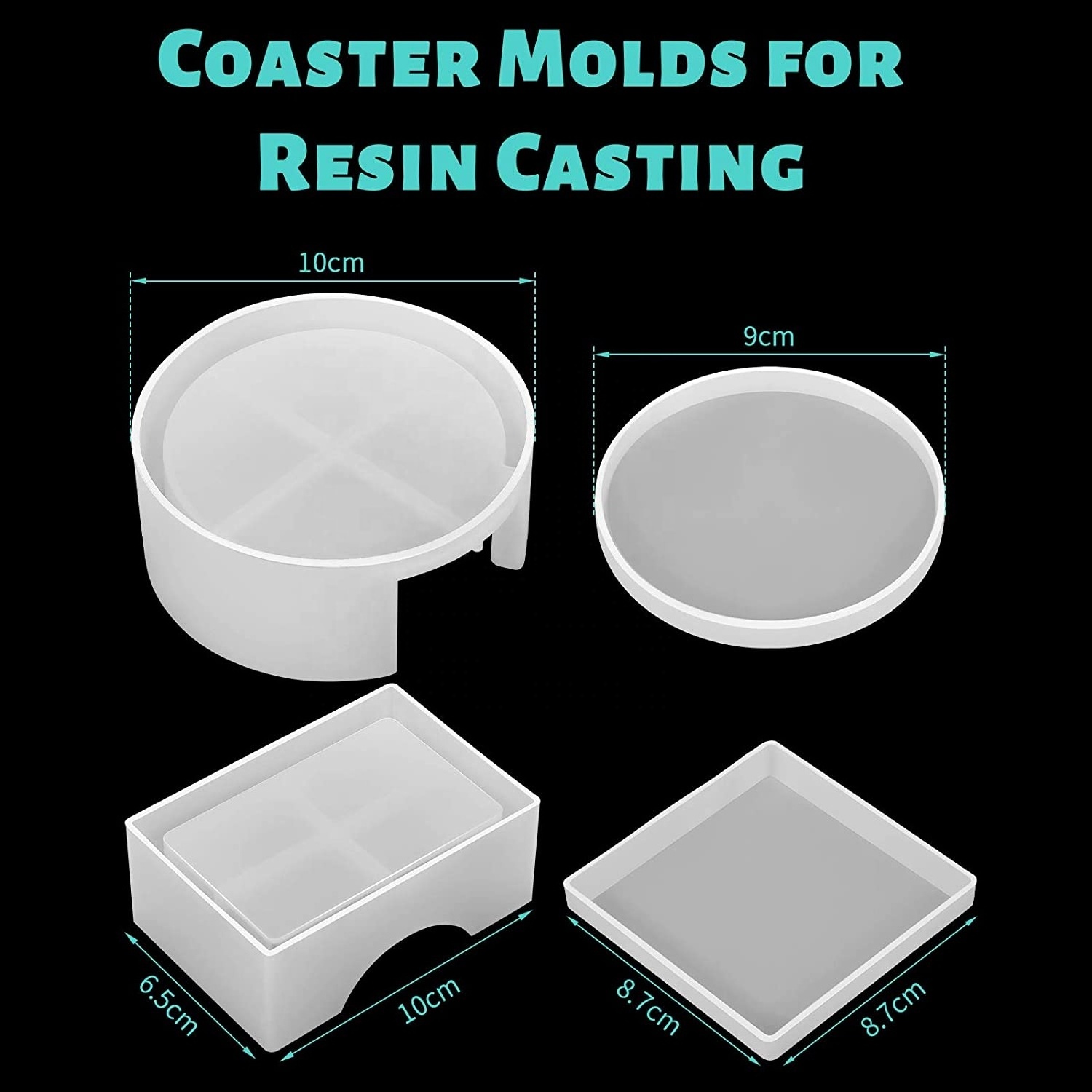 Coaster Resin Molds Set Silicone Coaster Storage Box Mold in Rectangle Round Silicone Epoxy Casting Mold for Resin Jewelry Soap