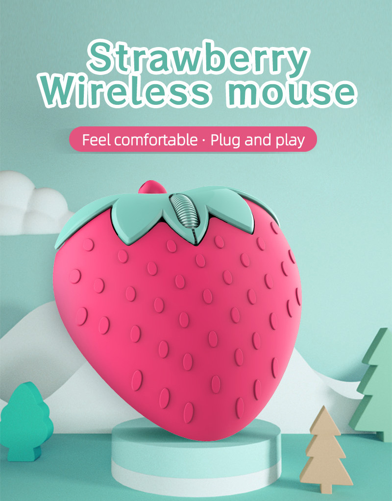 wireless 3D cute cartoon pink mouse strawberry mouse office mouse 1200DPI for office for girls for gift