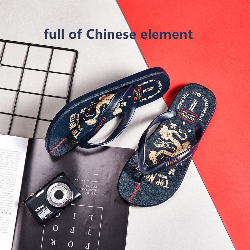 LUOFU pvc slipper flipflops chinese style  dragon  baxter men shoes fashion slippers