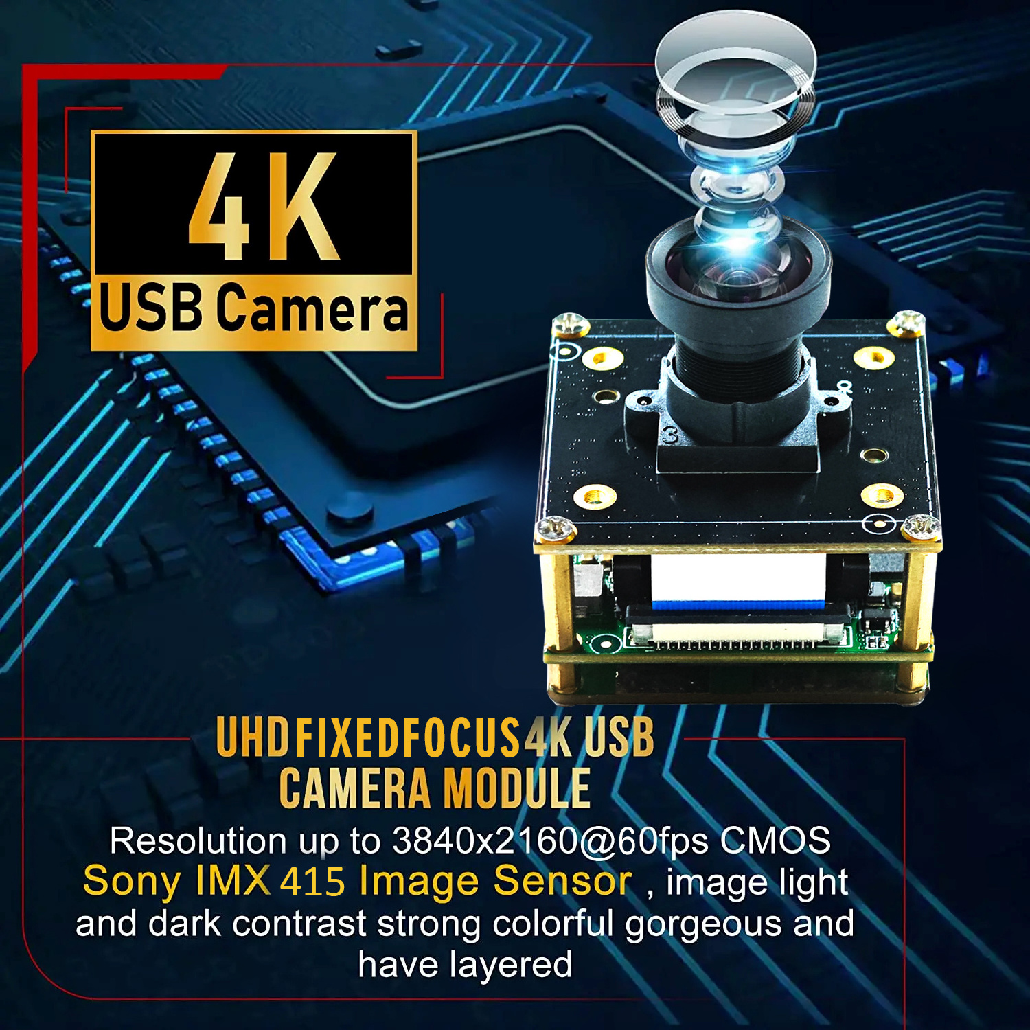 New Hot sale FOV90 4k 60fps USB Web Camera Module Fixed focus 4K PC Camera Module no distortion lens for Scanner