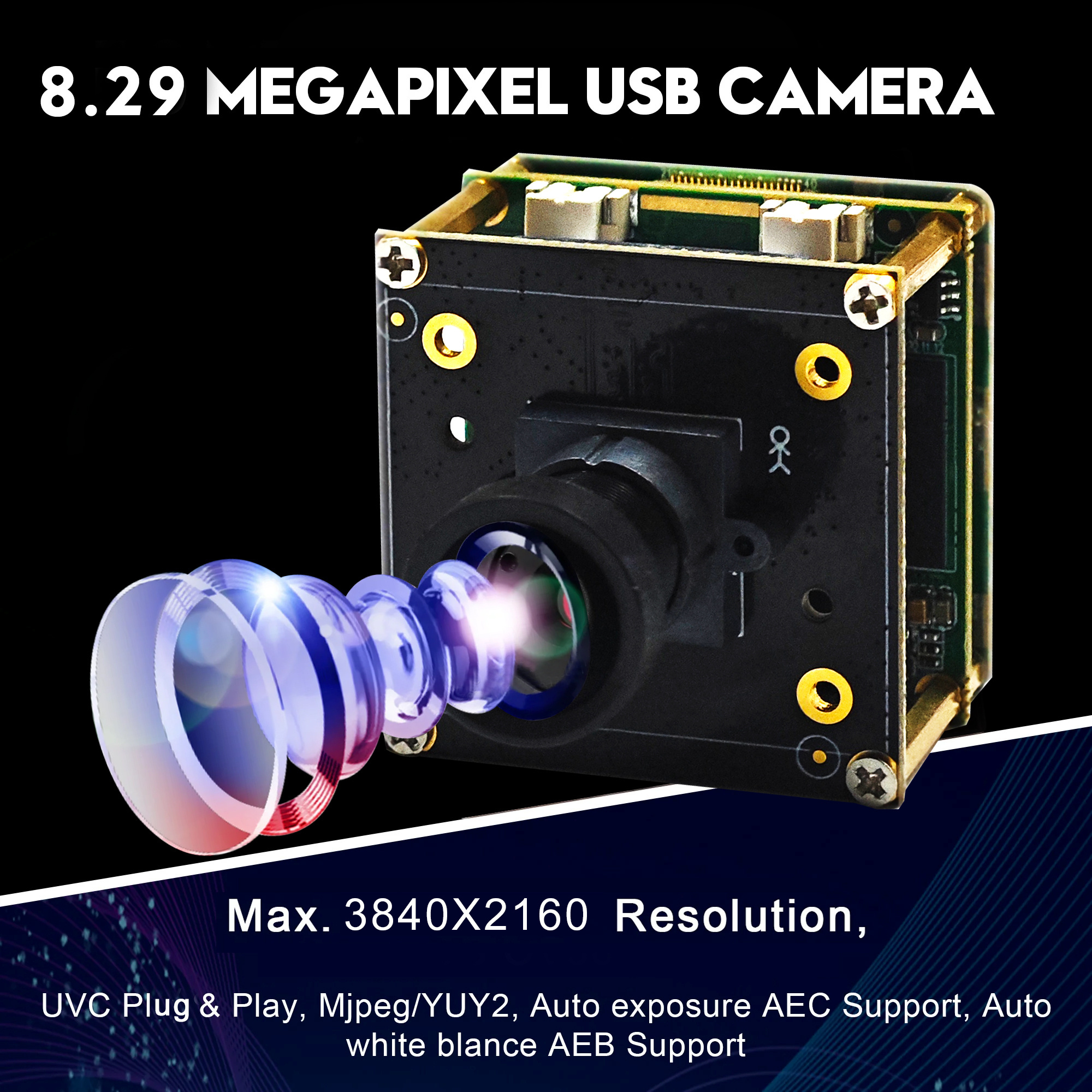 Wide angle  8mp USB Camera 60fps Fixedfocus 4K PC Camera Module with no distortion lens 90 degree for Computer