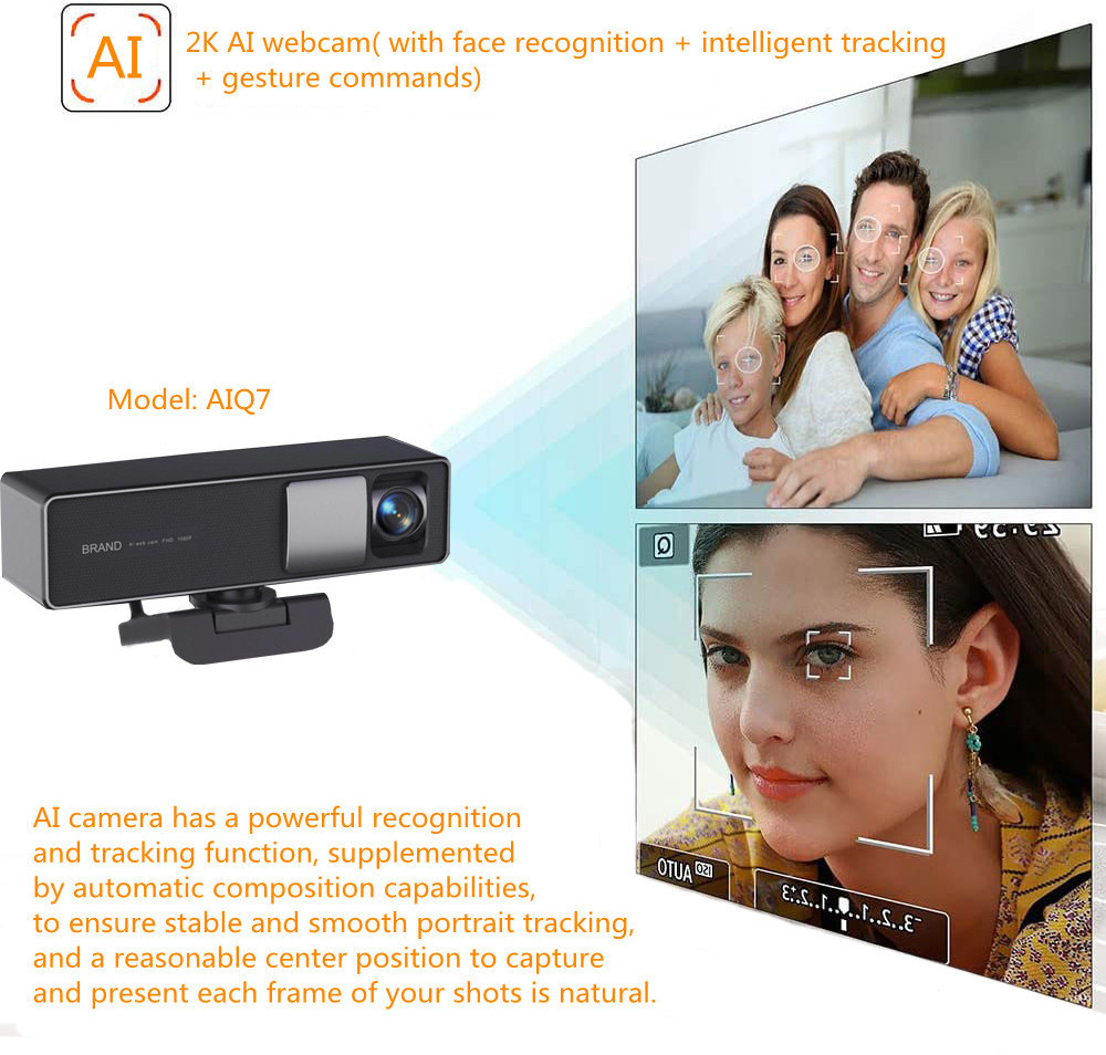 Smart 30fps 2K Full HD USB Laptop Webcam Camera AI Auto Tracking Webcam Gesture Control EPTZ for Video Conference