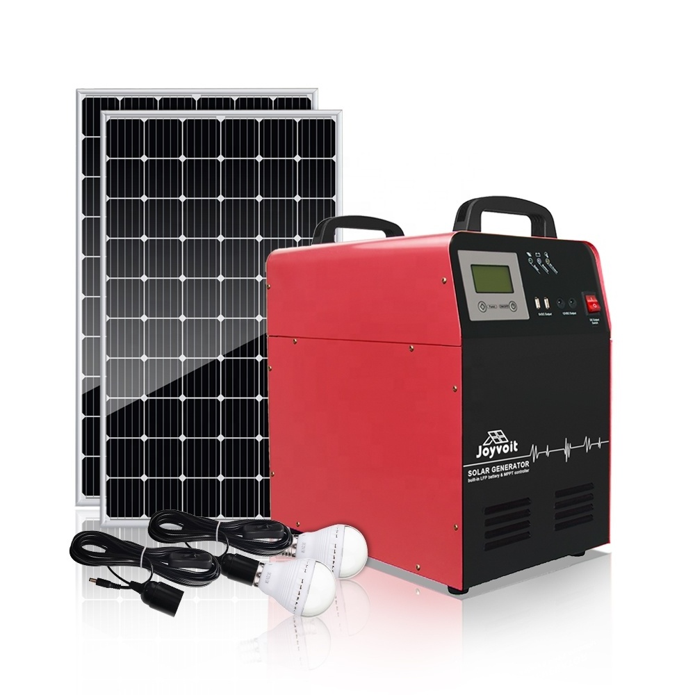 Outdoor Solar Generator 1KW All in One Portable Power Station with 400W Solar Panel System DC 5.0 USB AC 220V 110V 2 LED Bulbs