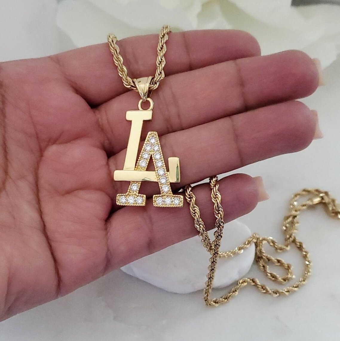 New Latest Models 18k Gold Plated Los Angeles Initial Customized Necklace Zircon Diamond Jewelry Rope Chain  LA Necklace