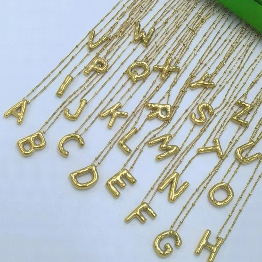 Wholesale Custom Alphabet Initial Balloon Necklace Stainless Steel Bubble Letter Necklace 18k Gold Plated Charm Pendant