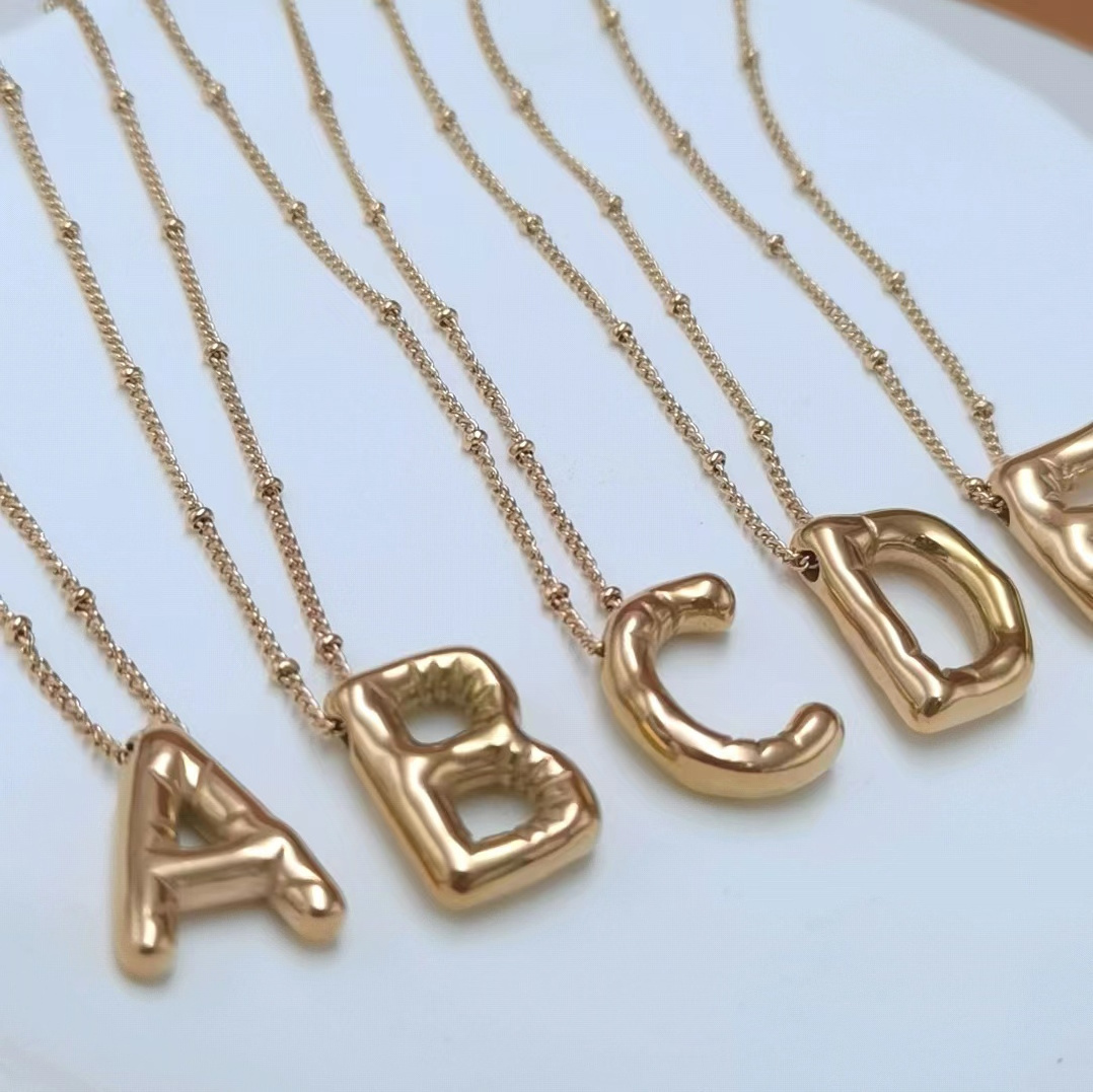 Wholesale Custom Alphabet Initial Balloon Necklace Stainless Steel Bubble Letter Necklace 18k Gold Plated Charm Pendant