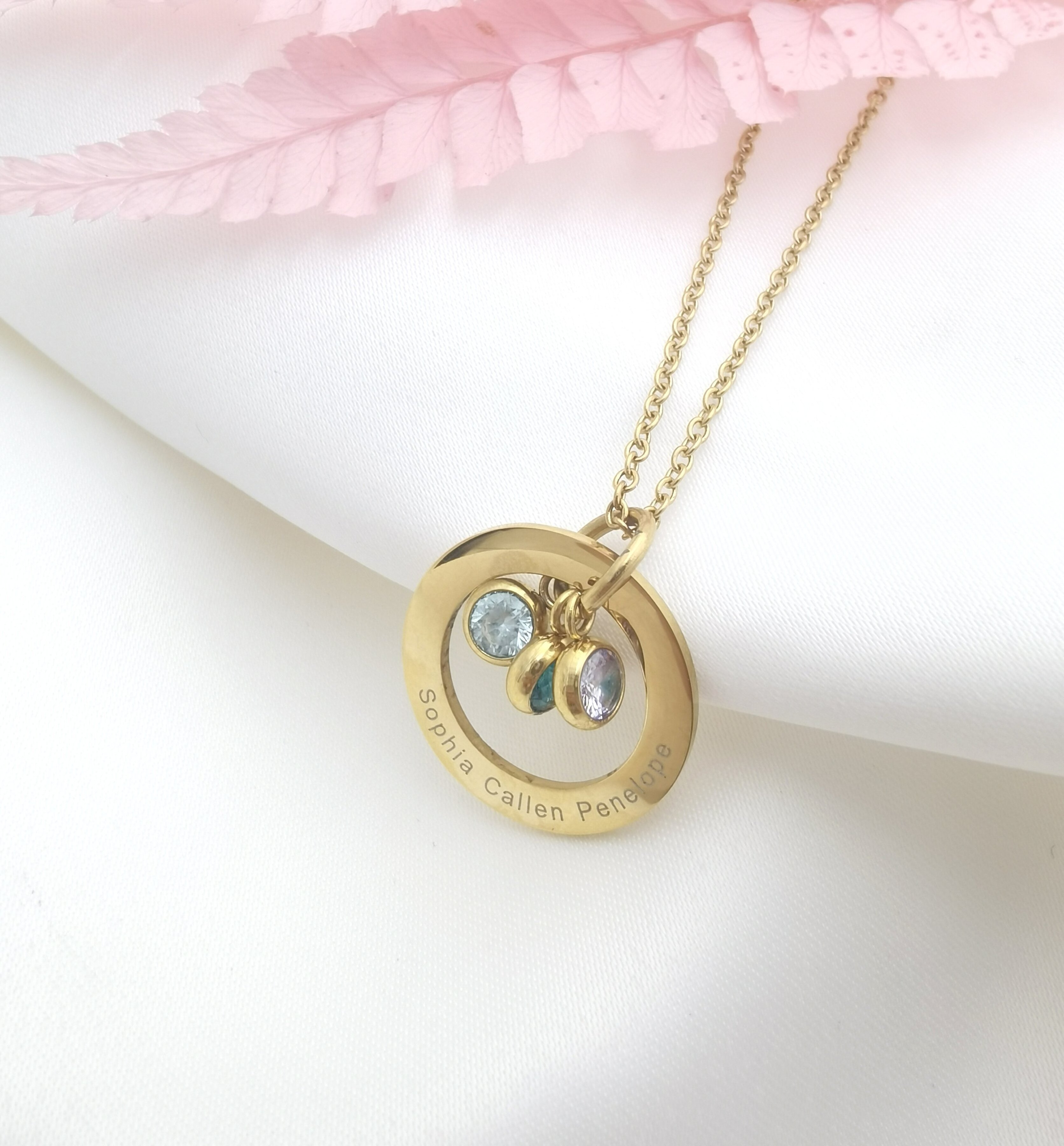 New Trend Ring Birthstone Personalized Name Necklace Jewelry Stainless Steel Long Chain Necklace With Crystal Beads