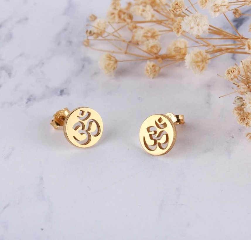 High Quality Wholesale Aum Spiritual Om Gold Women Earring Stainless Steel Symbolic Meaning Yoga Earrings Mothers Day Jewelry