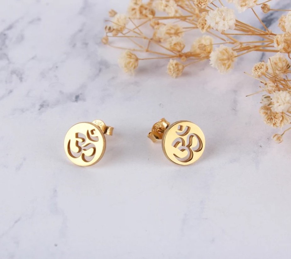 High Quality Wholesale Aum Spiritual Om Gold Women Earring Stainless Steel Symbolic Meaning Yoga Earrings Mothers Day Jewelry