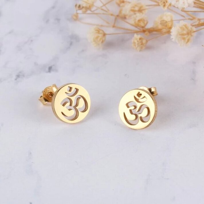 High Quality Wholesale Aum Spiritual Om Gold Women Earring Stainless Steel Symbolic Meaning Yoga Earrings Mothers Day Jewelry