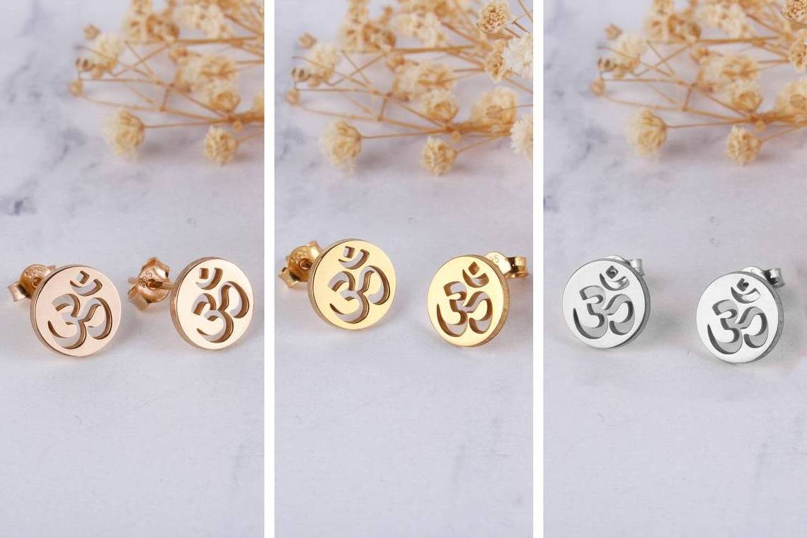 High Quality Wholesale Aum Spiritual Om Gold Women Earring Stainless Steel Symbolic Meaning Yoga Earrings Mothers Day Jewelry