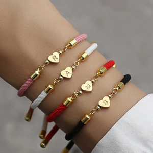 New Trend Adjustable Customized Colorful Bracelet Stainless Steel Alphabet Jewelry Rope Chain Heart Charm Bracelet For Women