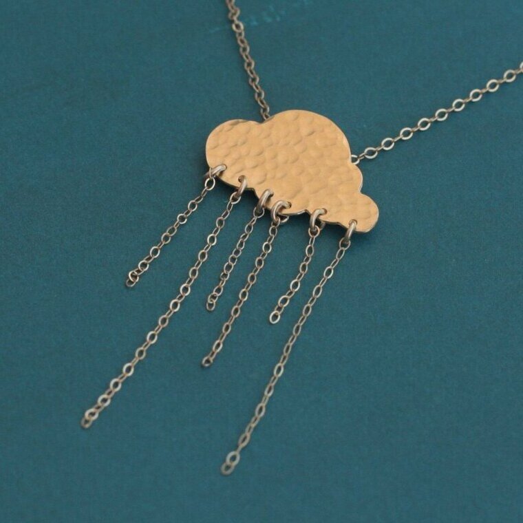 Handmade Rain Cloud Necklace Sky Jewelry 316l Stainless Steel PVD 18k Gold Plated Dainty Rain Cloud Rain Necklace