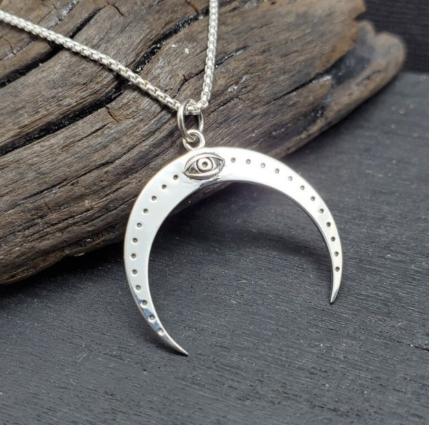 Sterling Silver All Seeing Eye Crescent Moon Charm Made From Recycled Silver Women Jewelry 316l Stainless Steel Necklace