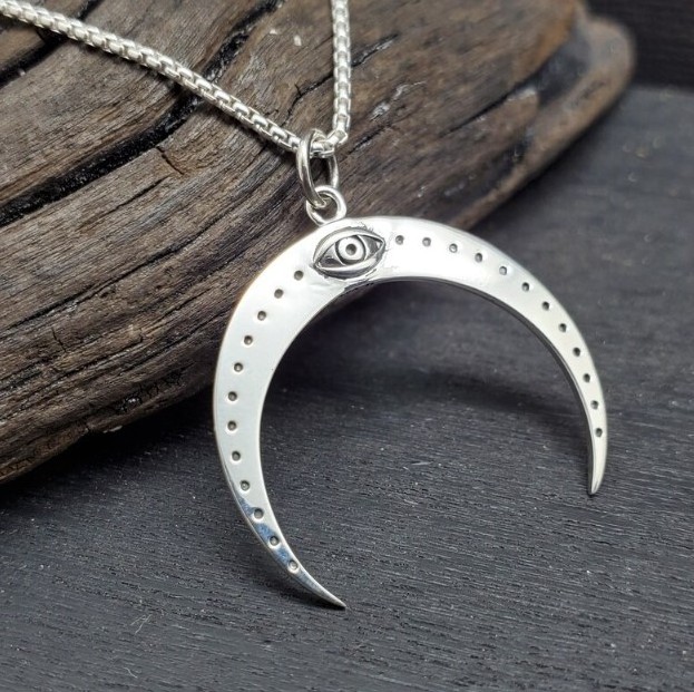 Sterling Silver All Seeing Eye Crescent Moon Charm Made From Recycled Silver Women Jewelry 316l Stainless Steel Necklace