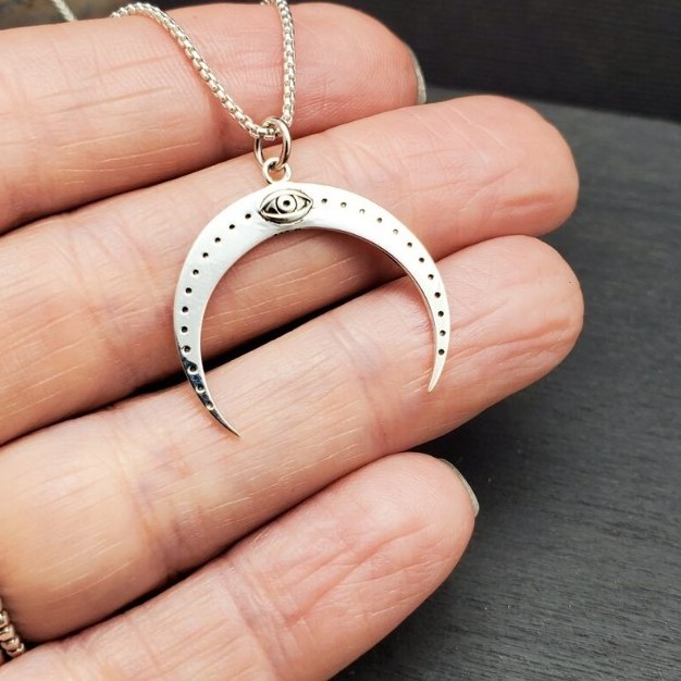 Sterling Silver All Seeing Eye Crescent Moon Charm Made From Recycled Silver Women Jewelry 316l Stainless Steel Necklace