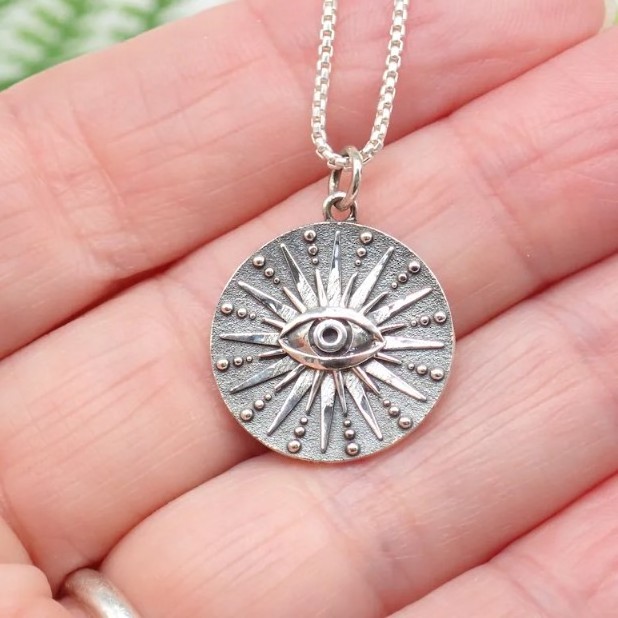 Sterling Silver Mixed Metals Cosmic All Seeing Eye Talisman Necklace Made From Recycled Silver 316l Stainless Steel Necklace