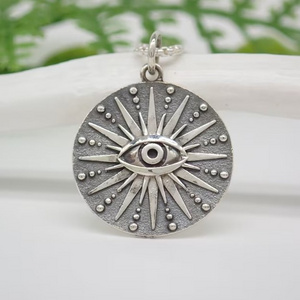 Sterling Silver Mixed Metals Cosmic All Seeing Eye Talisman Necklace Made From Recycled Silver 316l Stainless Steel Necklace