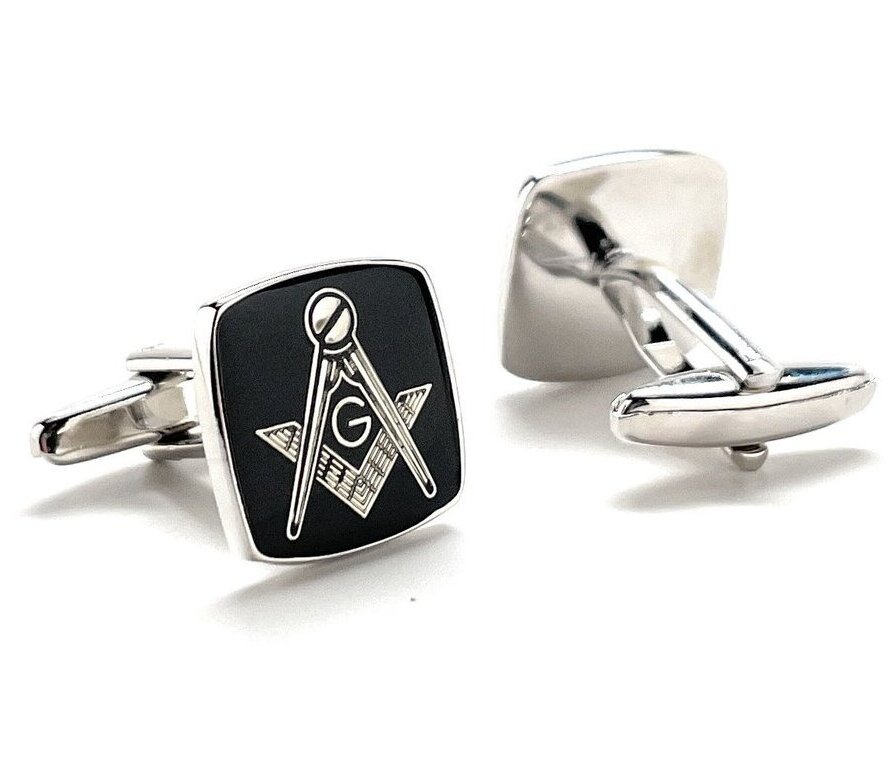 High Quality Freemason Men Cufflinks Stainless Steel Black Polished Enamel Masonic Square And Compass Mason 3d Design Cuff Links