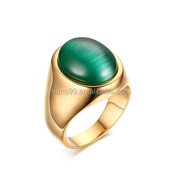 18k 150 Gold Ring Men Retro Modern High Polished Stainless Steel Artificial Opal Ring Gold Plated