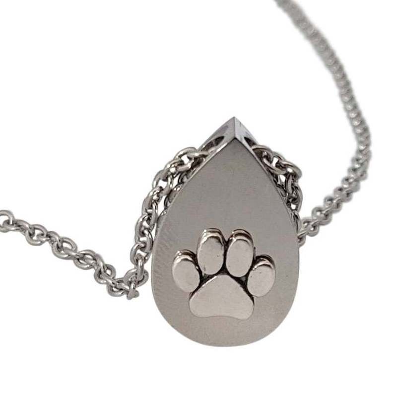 Stainless Steel Dog Paw Print Pet Cremation Urn Personalized Memorial Capsule Pendant  Necklace - Custom Engraved Gift.