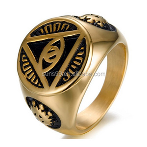 Yellow Stainless Steel Ring Illuminati All-Seeing-Rye Pyramid Eye Symbol For Men's Rings Jewelry