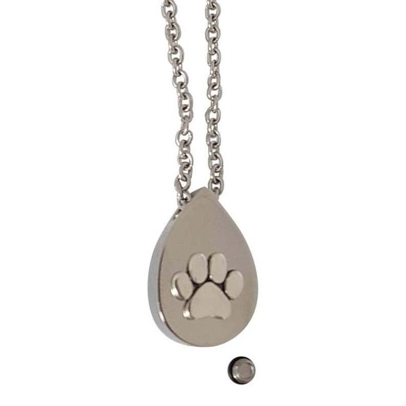 Stainless Steel Dog Paw Print Pet Cremation Urn Personalized Memorial Capsule Pendant  Necklace - Custom Engraved Gift.