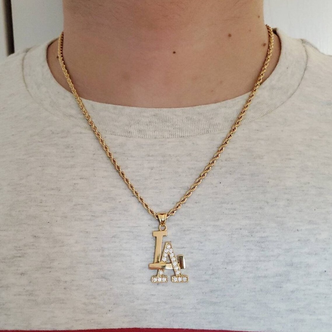 New Latest Models 18k Gold Plated Los Angeles Initial Customized Necklace Zircon Diamond Jewelry Rope Chain  LA Necklace