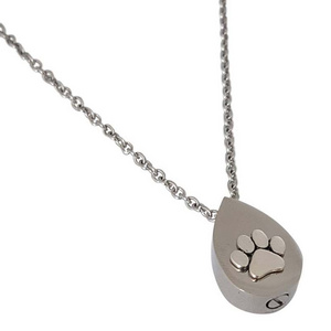 Stainless Steel Dog Paw Print Pet Cremation Urn Personalized Memorial Capsule Pendant  Necklace - Custom Engraved Gift.