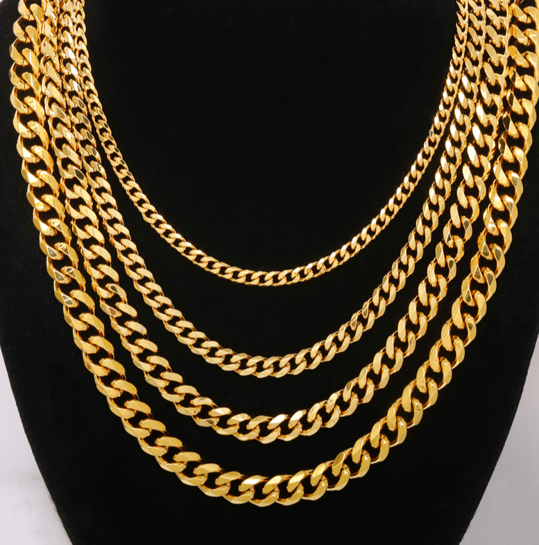 New Design Stainless Steel 14k Yellow Gold Curb Cuban Chain Necklace Solid Link Heavy