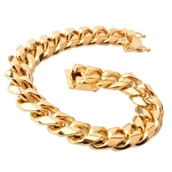 14K Gold Plated Miami Cuban Link Chain,Men's Stainless Steel length 8mm/10mm/12mm/14mm/16mm/18mm 8-9in long bracelet