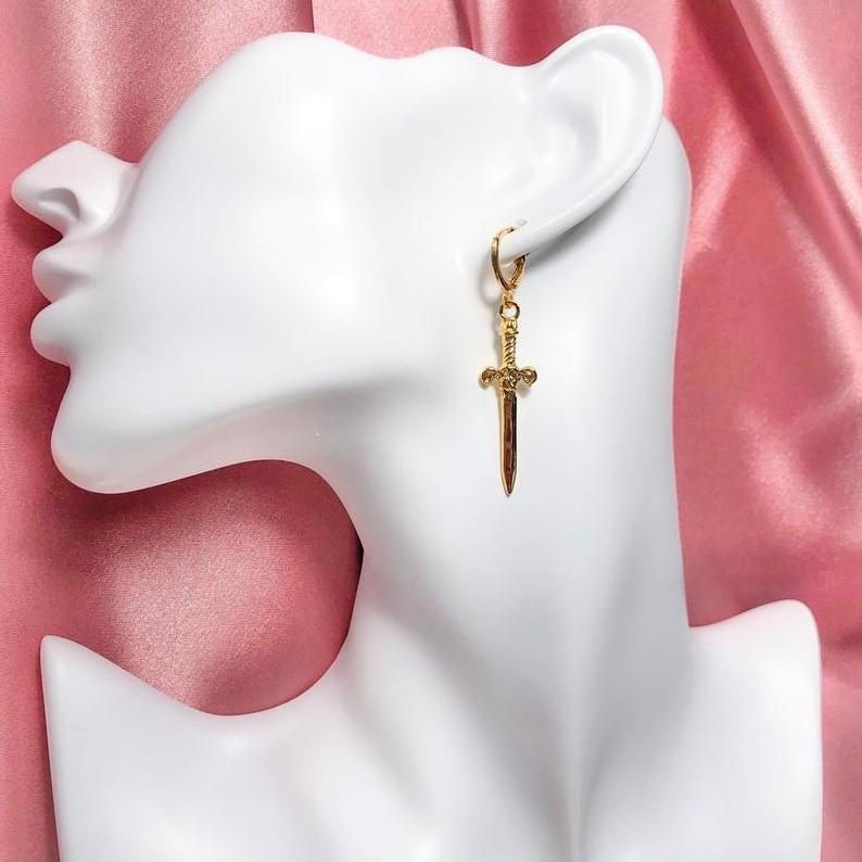 Gold Plated dagger sword earrings, Personality Charm Earrings, high polish jewelry