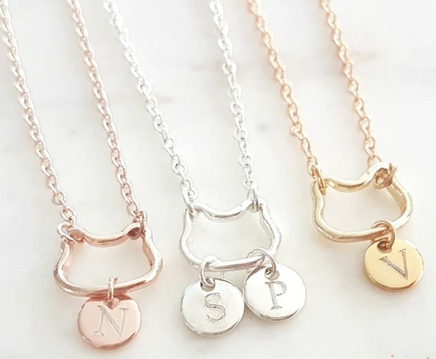 Initial Personalized Cat Bracelet Disc Necklace Monogram Jewelry Dainty Chain Customized Bracelet Sister Gift