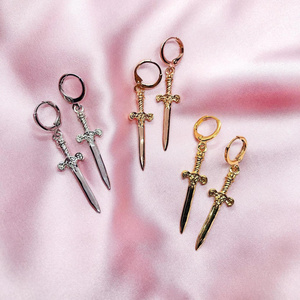 Gold Plated dagger sword earrings, Personality Charm Earrings, high polish jewelry