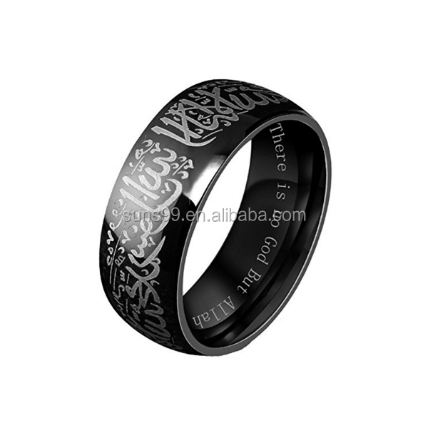 2017 New Men's Stainless Steel Muslim Islamic Ring With Shahada In Arabic And English Gold Black