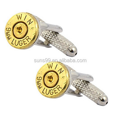 Vintage Design Stainless Steel Gun 9mm Luger Caliber Bullet Cufflinks